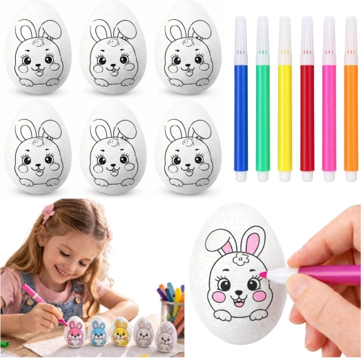 Styrofoam Easter Eggs for Painting with a Bunny and Markers - 6 pcs