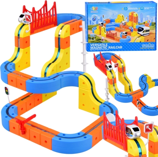 Magnetic modular race track with magnetic vehicle for kids
