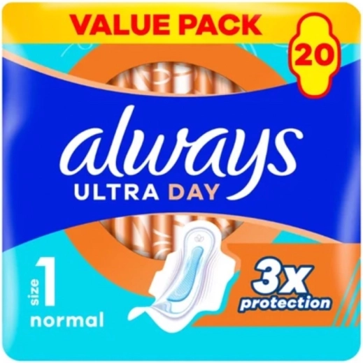 Always Ultra Day Normal higiēniskās paketes ar spārniņiem, 20 gab.