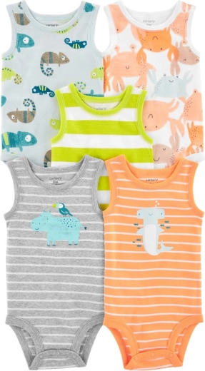 CARTER'S zēnu bodiji bez piedurknēm stripes animals 5 gab. – 6 m
