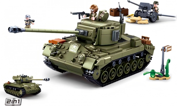 Sluban Army vidējais tanks 2v1 un pretgaisa lielgabala būvkomplekts