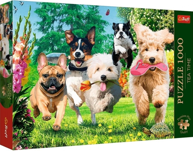 Trefl Puzzle Premium Plus Tea Time: Suņu palaidņi dārzā 1000 gabaliņi
