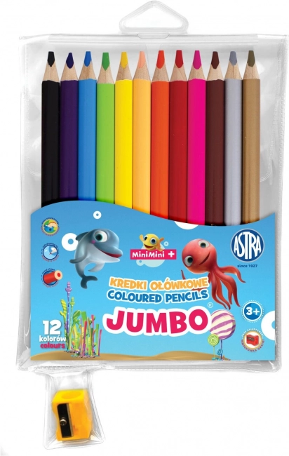 Astra krāsainie zīmuļi Mini Mini Jumbo 12 gab. ar asināmo