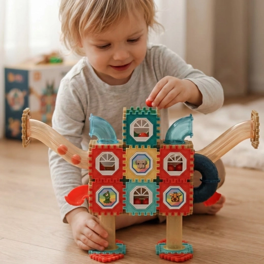 A marble run full of movement