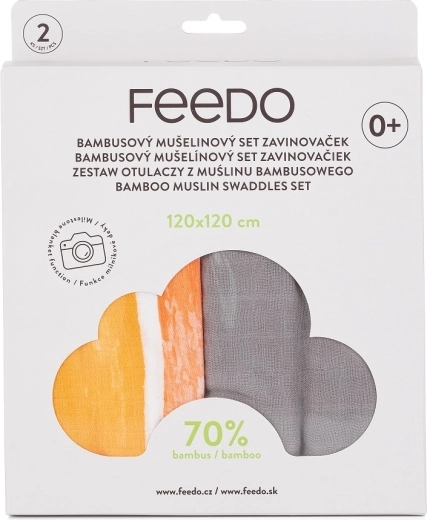 Feedo bambusa muslīna ietināmie autiņi 2 gab. 120 × 120 cm ar varavīksnes atzīmju apdrukai