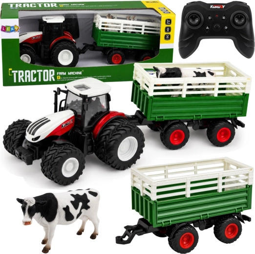 RC farm tractor with trailer and cow figure 1:24