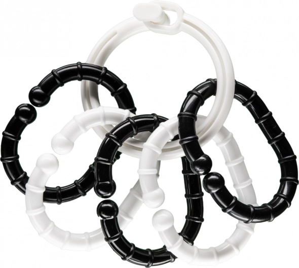 Black-and-white rings with pendants for babies