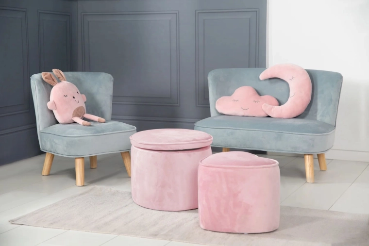 ROBA children's stool with storage compartment, pink