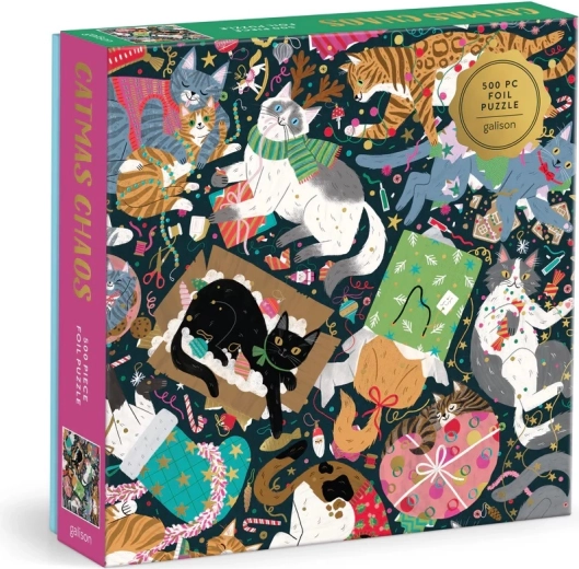 Galison Foil Puzzle Christmas Cats, 500 Pieces