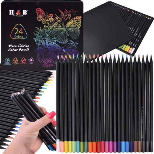 Krāsainie zīmuļi Black Edition – 24 krāsu komplekts metāla futrālī