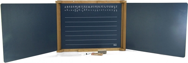Jeujura koka trīslapu sienas daudzfunkcionālā tāfele 156 × 43 cm ar piederumiem