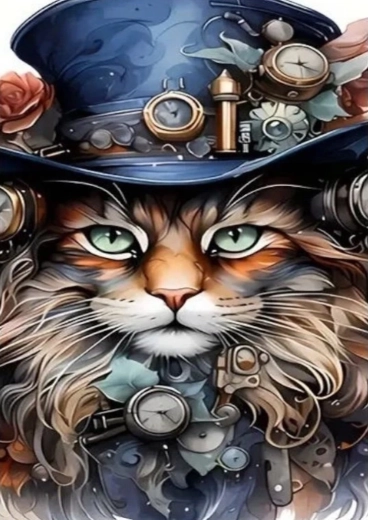 Diamond painting steampunk cat 30 × 40 cm