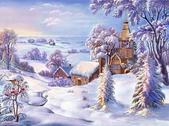 Norimpex Paint by Numbers Church in the Snow 40 × 50 cm