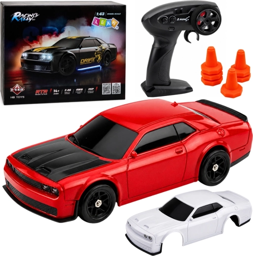 RC drifta sporta auto 4WD 1:43 ar ESP žiroskopu, sarkans