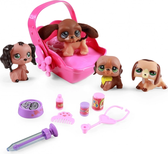 Toy set of dogs with a light and sound carrier