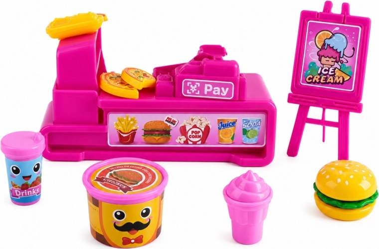 Reālistisks fast food stends ar kasi