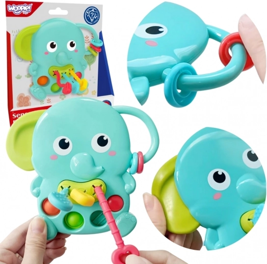 Woopie Baby sensorais košļājamais zilonis Montessori 4v1