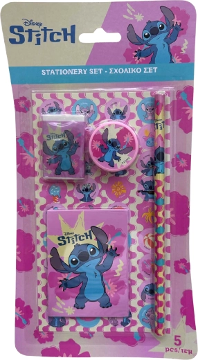 Piecu daļu rakstāmpiederumu komplekts Lilo & Stitch rozā krāsā