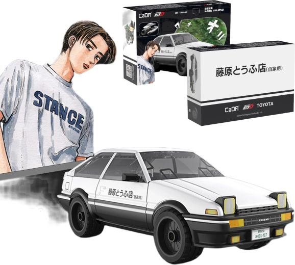 CaDA Toyota AE86 Trueno Initial D konstruktors – balts pilsētas auto, 72 detaļas