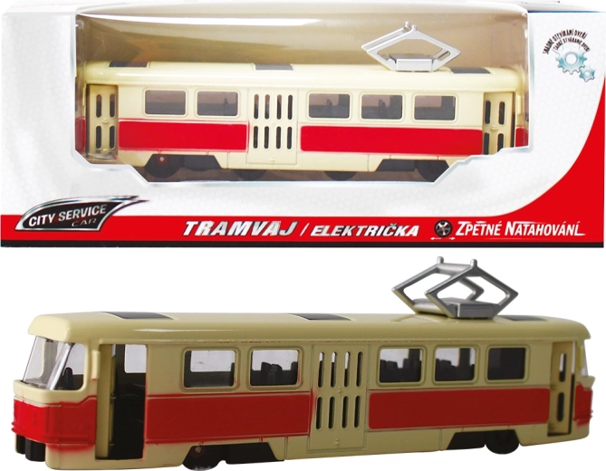 Metāla tramvajs 1:90 sarkans ar atpakaļuzvilkšanas mehānismu