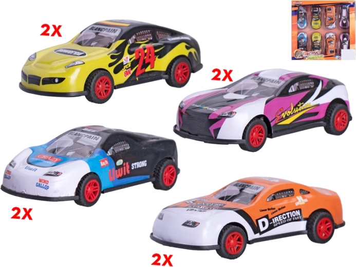 Sporta automašīnu komplekts ar atvilkšanas mehānismu 8,5 cm, 8 gab.