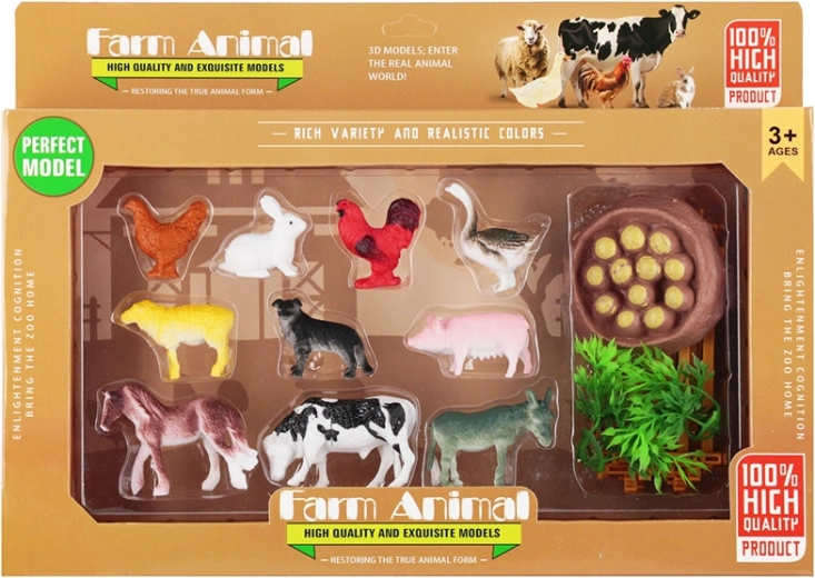 Set of domestic animal figurines with farm (10 pcs)