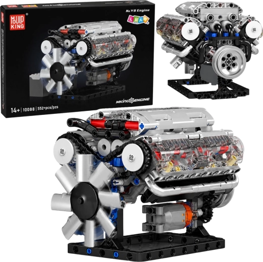 Mechanical V8 Engine Building Set with Moving Pistons (552 pieces)