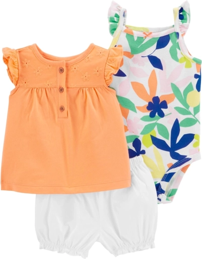 Carter's trīsdaļīgs komplekts meitenītei Orange Flower (bodiņš, T-krekls un šorti) 9 m