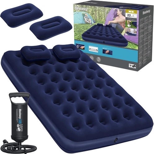 Bestway velūra piepūšamais matracis Queen 203 × 152 cm ar pumpi un spilveniem