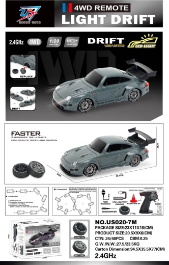 R/C driftēšanas auto 1:20 ar gaismām, zaļš