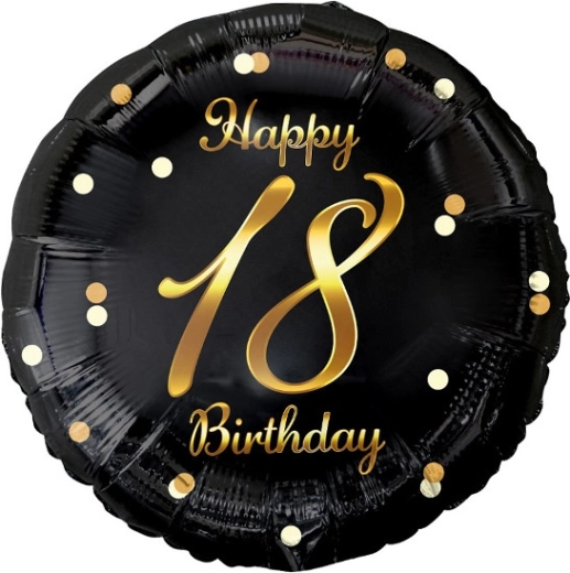 Folijas balons Happy 18th Birthday, melns ar zelta apdruku