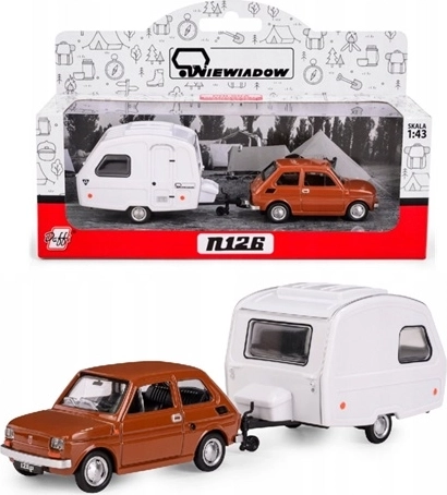Fiat 126p with Niewiadów N-126 caravan trailer, brown, 1:43 model