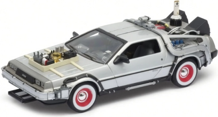 Metāla DeLorean automašīnas modelis no filmas “Atpakaļ nākotnē III” mērogā 1:24