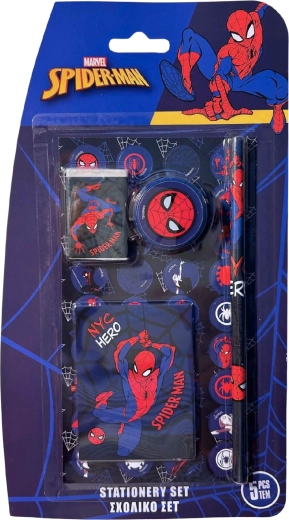 Piecu daļu skolas rakstāmpiederumu komplekts Spider-Man tumši zilā krāsā