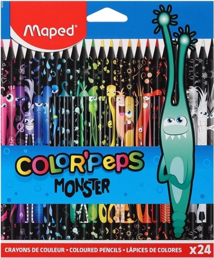 Trīsstūrveida krāsainie zīmuļi MAPED Color'Peps Monster, 24 gab.