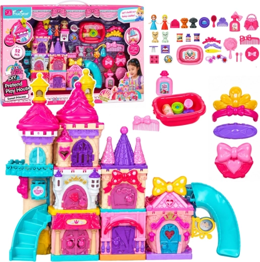 Fairy-tale princess castle building set with lights and sound, 52 pieces