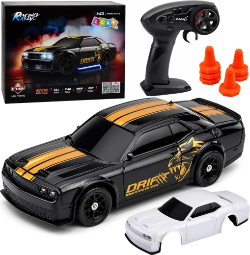 Sporta RC drifta auto 4WD ar žiroskopu 2,4 GHz 1:43 melns