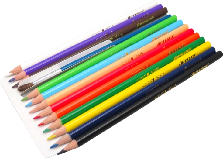 Akvareļzīmuļi Color Plus – 12 krāsu komplekts ar otu un asināmo