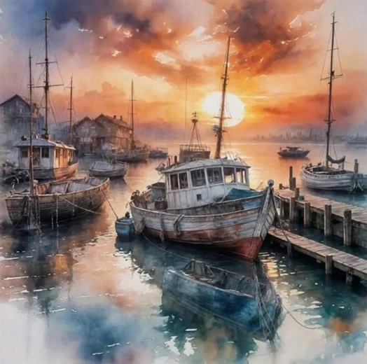 Dimanta gleznošana “Kuģis ostā” 30 × 40 cm