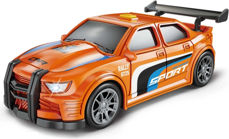 Orange racing car with light and sound effects, 16 cm