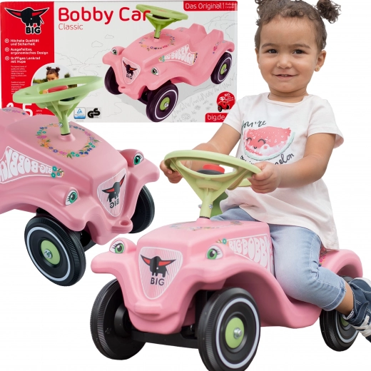 Stumjamā mašīna BIG Bobby Car Classic Flower rozā