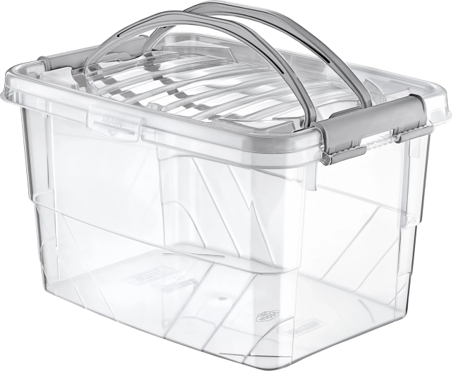 Storage box Handy Box 13 l with lid and clips, transparent
