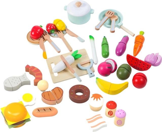 2Kids Toys koka pārtikas komplekts bērnu virtuvītei (42 daļas)