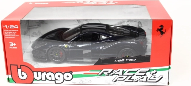 Bburago Ferrari 488 Pista zilā krāsā ar sudraba svītrām 1:24