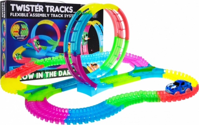 Illuminated racing track with loop and LED car for children from 3 years