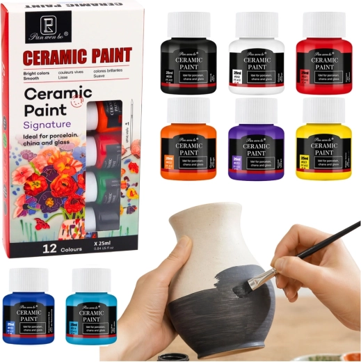 Ceramic paint set for porcelain, glass and ceramics 12 × 25 ml with brush