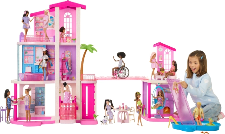 Mattel Barbie Dreamhouse sapņu māja lellēm ar 2 baseiniem, liftu un vairāk nekā 65 piederumiem