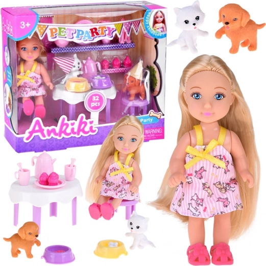 Ankiki lelle Pet Party – dzimšanas dienas tējas ballīte ar dzīvnieciņiem, 32 detaļu komplekts