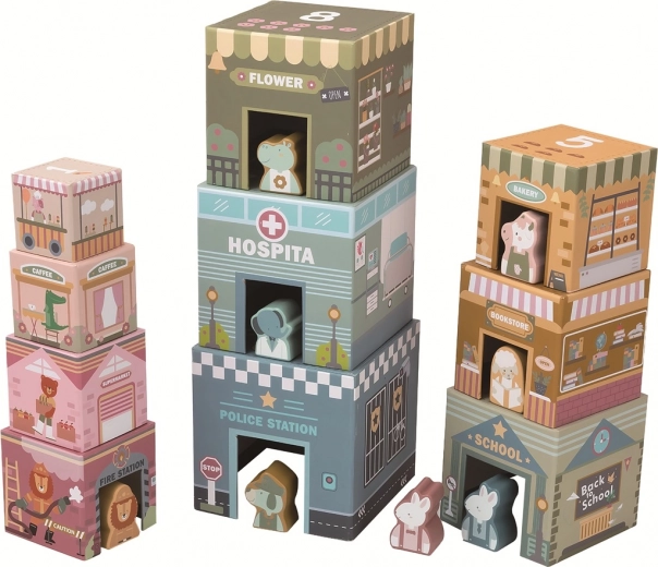 Stacking Tower of Blocks City – Wooden Building Set for Kids