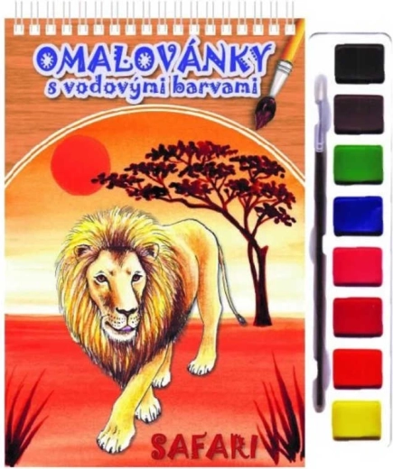 Akim krāsojamā grāmata ar akvareļkrāsām un otu – safari dzīvnieki
